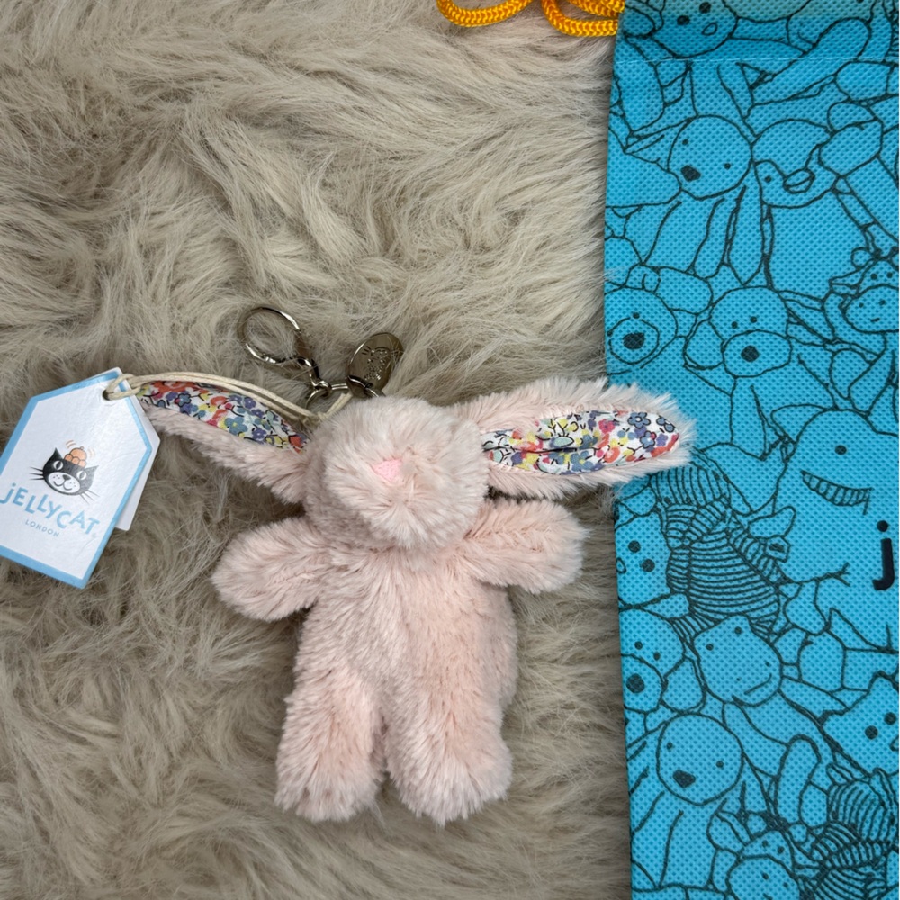 Jellycat Pink Blossom Blush Bunny Keychain with dust bag